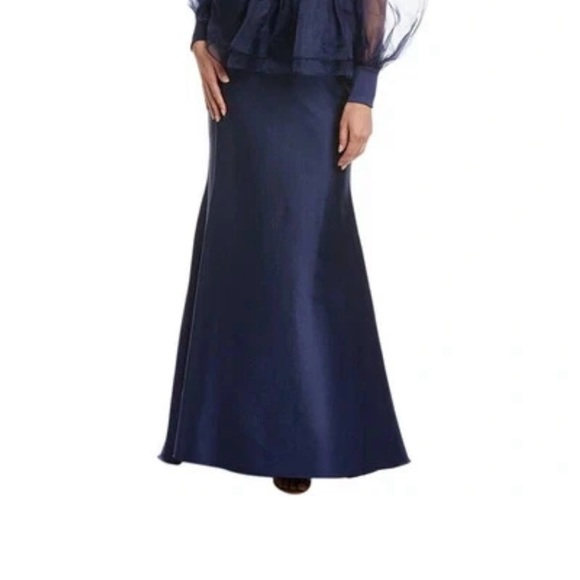 Badgley Mischka Midnight Blue Sheer Sleeve Gown - Picture 3 of 11